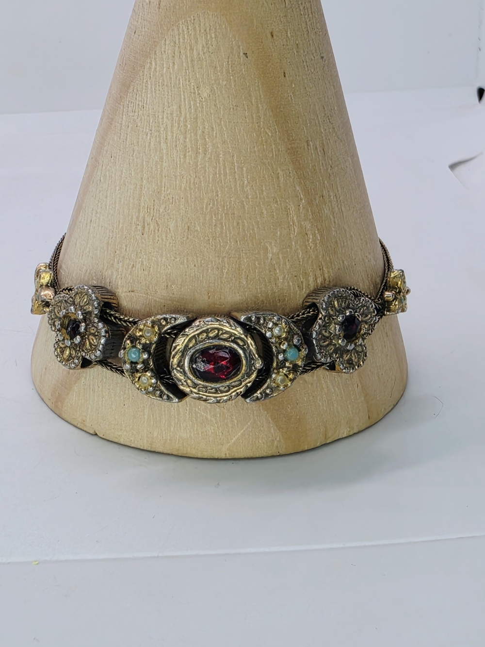 Vintage Goldette Victorian Revival Crescent Moon Celestial Mesh Chain Bracelet